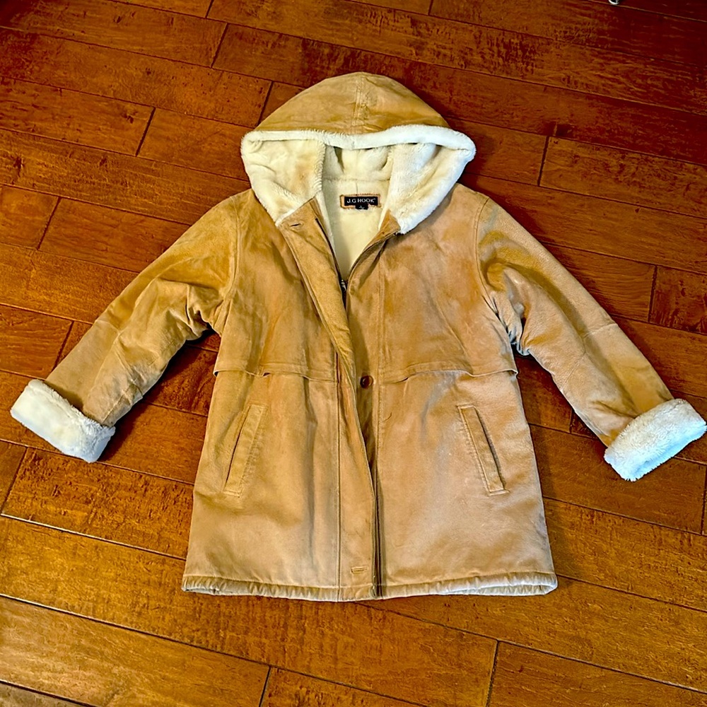 J G Hook Suede Leather Women’s Coat Shearling Lined Size Large